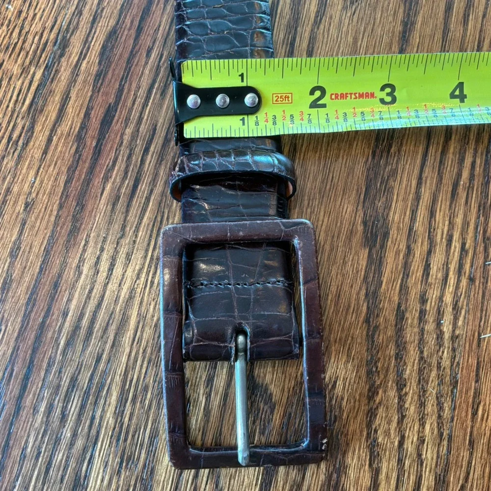 Ralph Lauren Dark Brown Crocodile Embossed Leather Wide Buckle Belt Size L